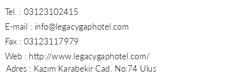 Legacy Gap Hotel telefon numaralar, faks, e-mail, posta adresi ve iletiim bilgileri